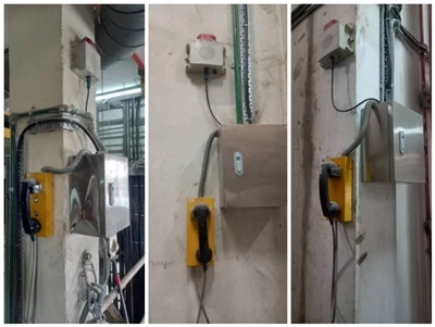 Téléphones industriels analogiques J&R installés dans une usine malaisienne